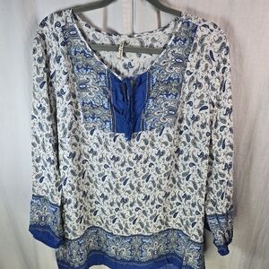 Grand & Greene Womens_Longsleeve Pullover Top Size XL Paisley Blues & White